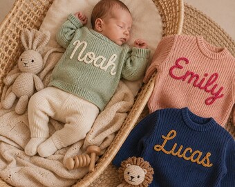 Personalized Baby Boy Sweater, Custom Name Knit Pullover,Baby's First Christmas Outfit,Handmade Newborn Gift,Christmas Gift For Son Grandson