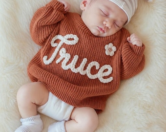 Custom Baby Name Sweater, Personalized Knit Crochet Gift, Baby Name Sweater, Knit Sweater,Personalized Baby Shower Gift, Back To School Gift