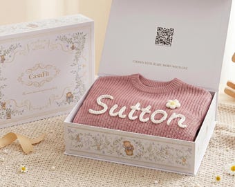 Personalized Soft Knit Baby Name Sweater Gift Box,Embroidered Name Sweater, Knit Sweater, Baby Jumper,Baby Name Sweater,Gift For New Baby