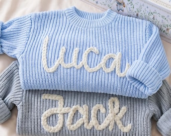 Personalized Baby Sweater With Name: Custom Hand Embroidered Jumper,Hand Knit Sweater,Toddler Sweater, Baby Shower Gift