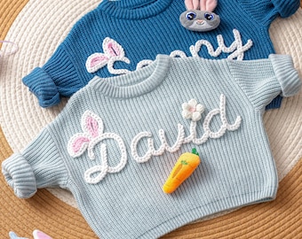 Personalized Baby Sweater : Custom Embroidered Name - Soft Knit Newborn & Toddler Gift for Baby Shower - First Easter Gift For Baby
