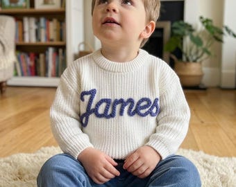 Custom Embroidered Baby Name Sweater: Personalized Knit Crochet Gift, Baby Name Sweater, Knit Sweater,Personalized Gift, Boy Name Sweater