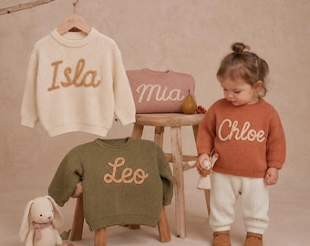Custom Baby Name Sweater, 3D Embroidered Knit Gift, Personalized Heirloom Clothing
