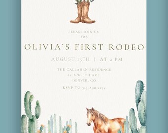First Rodeo Cowgirl Birthday Invitation: Western Theme (Digital Download)