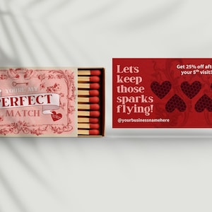My Perfect Match – クライアントロイヤルティカード – ネイルテクニシャンのための、マッチ箱風の華やかなリワードカード | 楽しいヴィンテージ風Canvaテンプレート