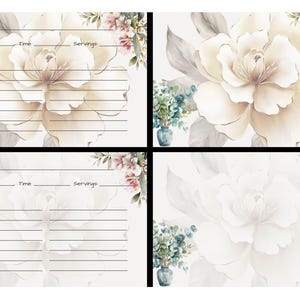 Juego de 4 tarjetas de recetas / Impresión descargable Serenity en casa / Flor amarilla serena / Acuarela a todo color apagado / Tamaño ajustable 4 x 6 pulgadas