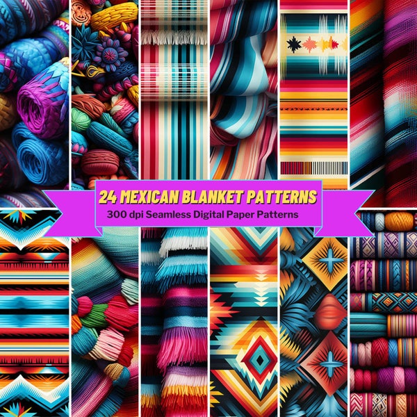 24 Mexican Serape Seamless Digital Patterns, Mexican Blanket Instant Fiesta Vibes Download Printable For Commercial Use, seamless pattern