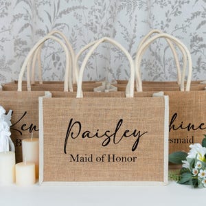 Bachelorette Gift Bag,Personalized Burlap Gift Bag,Burlap Tote with Wood Charm,Bridesmaid Burlap Tote Bags,Beach Tote Bag,Girls Trip Bags