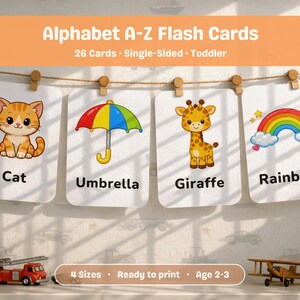 Alphabet Flash Cards, Single-Sided, Age 2-3, ABC for Toddlers, 4 Sizes