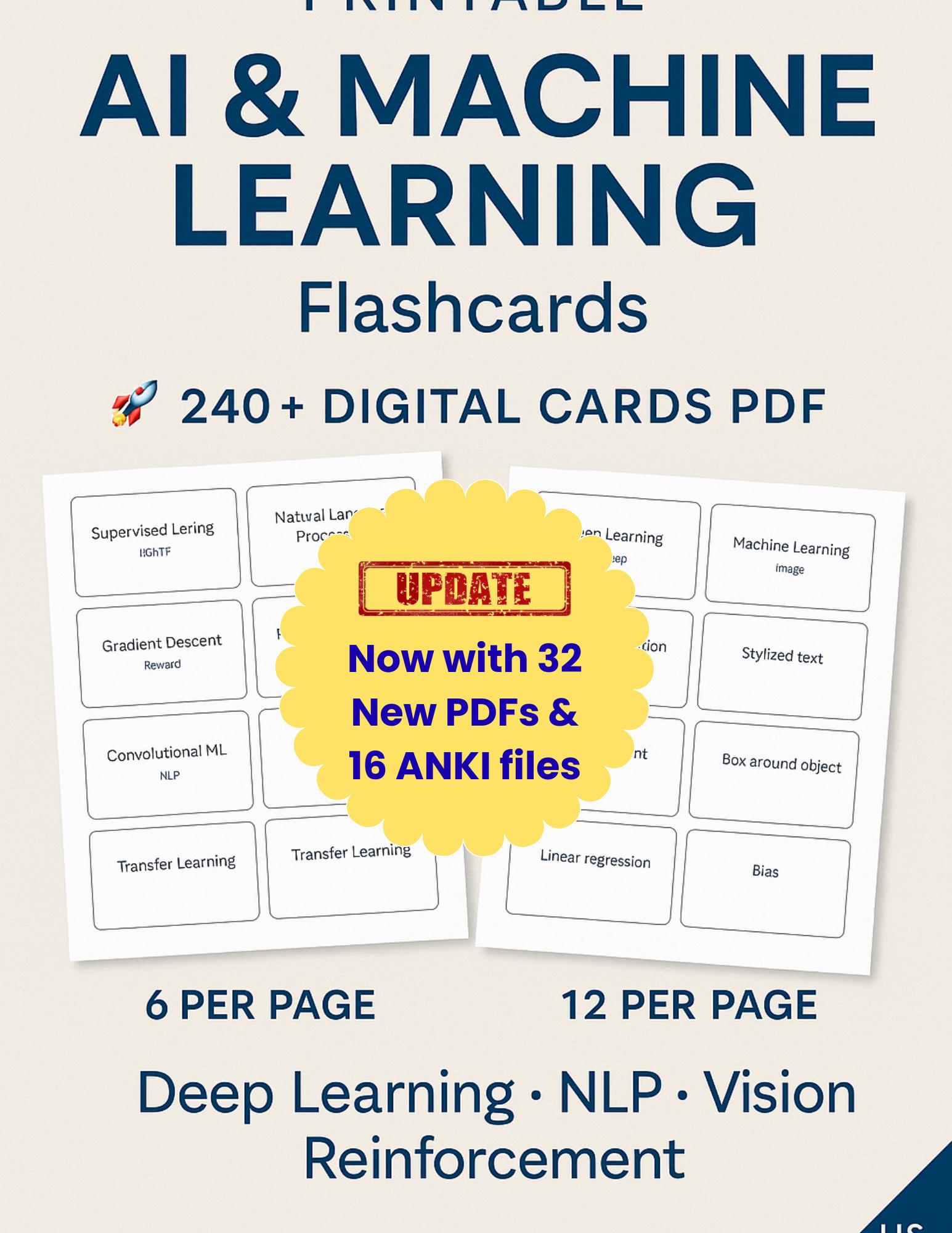 AI & Machine Learning Flashcards: 240 Flashcards + ANKI Deck (30+ PDFs)