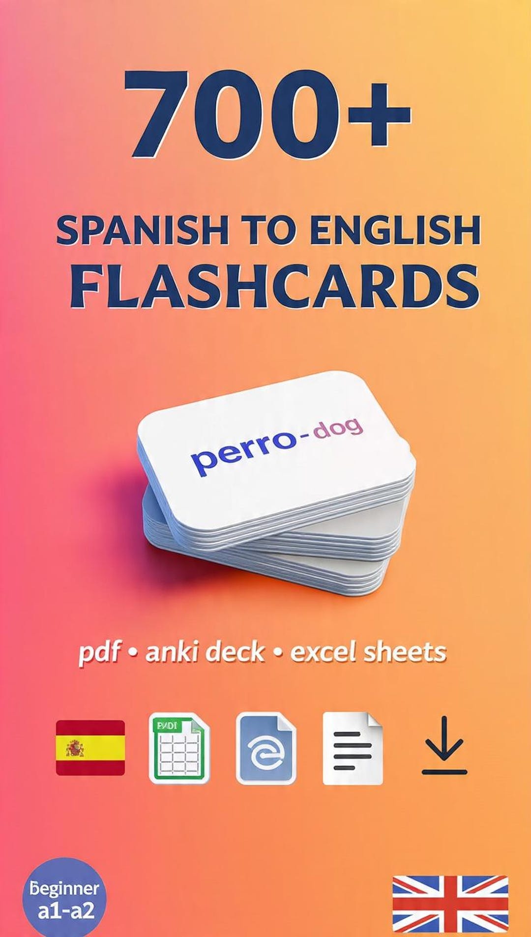 700+ Spanish to English Flashcards | Instant PDF | ANKI | EXCEL ...
