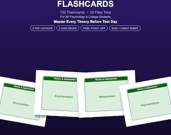 Psychology Flashcards | 792 Study Cards | Anki Deck | Interactive HTML App | CSV | PDF | Digital Download