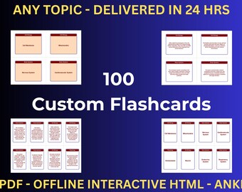 Custom Flashcard Bundle (Text Only) — 100 Cards | Any Exam or Topic | HTML App + 8 PDFs + Anki Decks