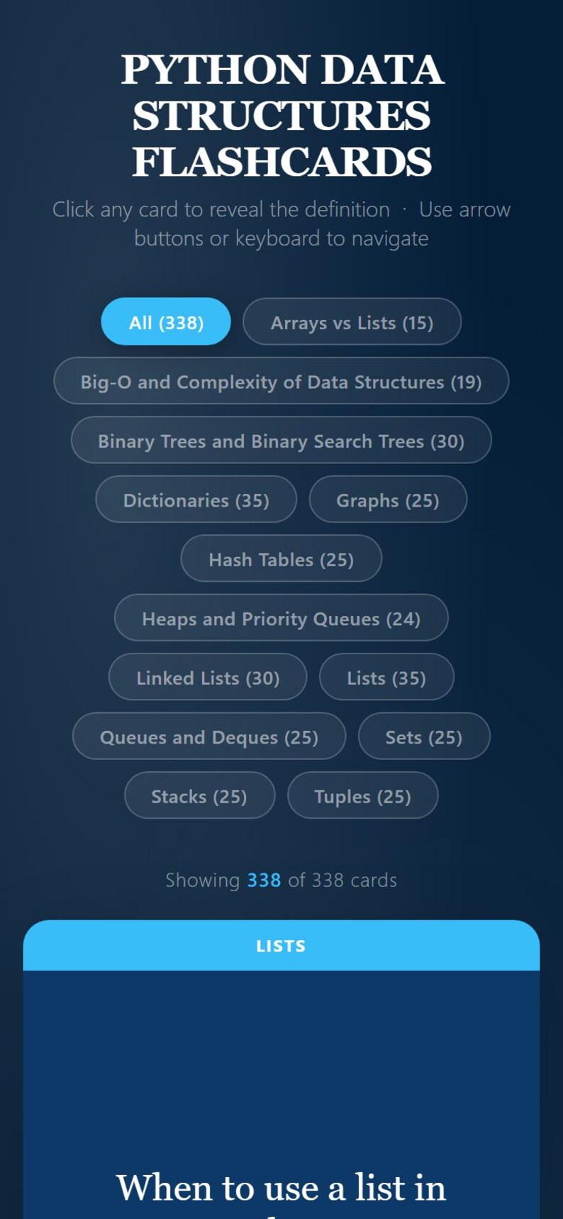 Data Structures Flashcards with Python Examples — 338 Cards | PDF, Anki Deck & HTML Study App | Coding Interview Prep image 2