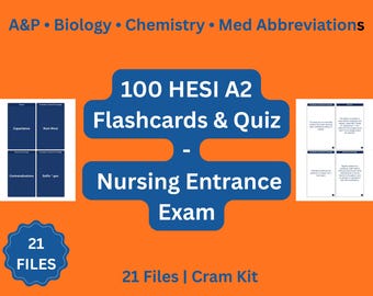HESI A2 Cram Kit — 100 High-Yield Flashcards for Nursing Entrance Exam | 21 Files | Quick Review Prep