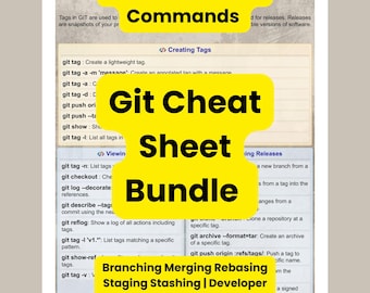 Git Cheat Sheet Bundle | 11 PDF Guides 528 Commands | Branching Merging Rebasing Staging Stashing | Developer Reference