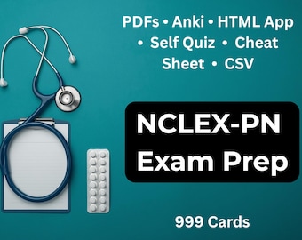 NCLEX-PN Exam Prep Flashcards | Self Quiz | Cheat Sheet | 999 Cards | Lpn Lvn Boards | PDFs Anki HTML App