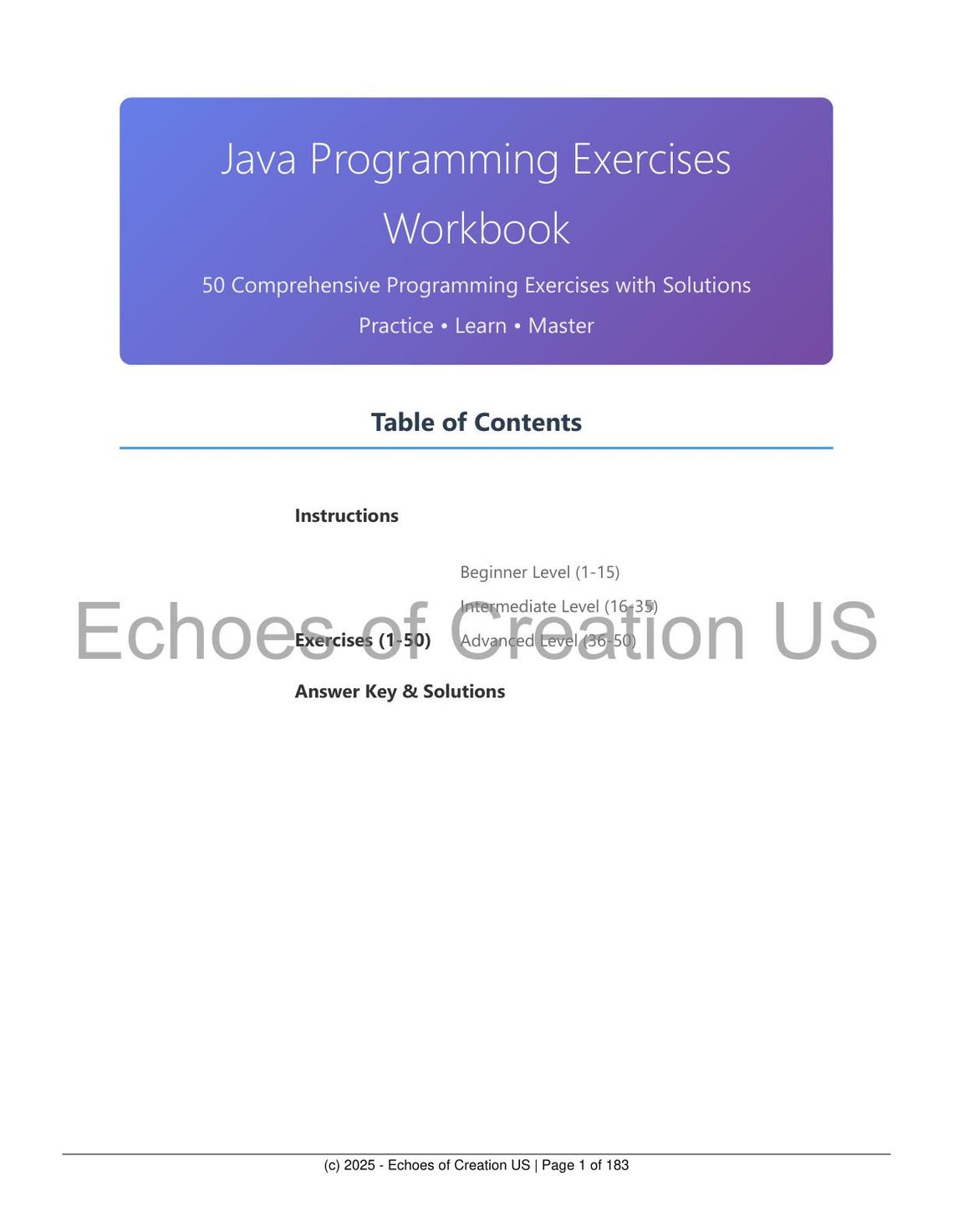 Printable Java Exercises Workbook - 180+ Pages of Programming Fun ...