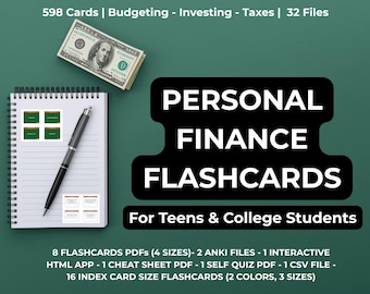 Personal Finance Flashcards | 600 Cards | Budgeting Investing Taxes | PDFs Anki HTML | 32 Files