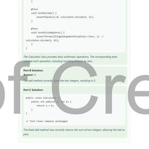 May include: A page from a textbook with code snippets and text. The code includes functions for multiplication, division, and handling division by zero. Text explains the calculator class and solutions to problems. The page number is 183.