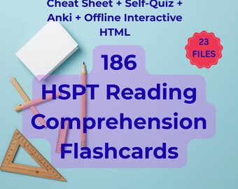 HSPT Reading Comprehension Flashcards 186 Cards Printable Index Card Size Digital Download Study Set Private School Exam Prep Guide