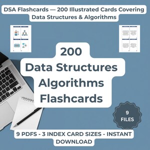 Data Structures Algorithms Flashcards 200 Illustrated Cards DSA Coding Interview Prep Printable Index Card Size Digital Download