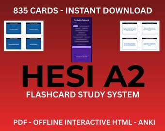 HESI A2 Exam Prep 2025-26 | 835 Flashcards | Nursing Entrance Study Guide | Anki + PDF + HTML | Anatomy Biology Chemistry Math