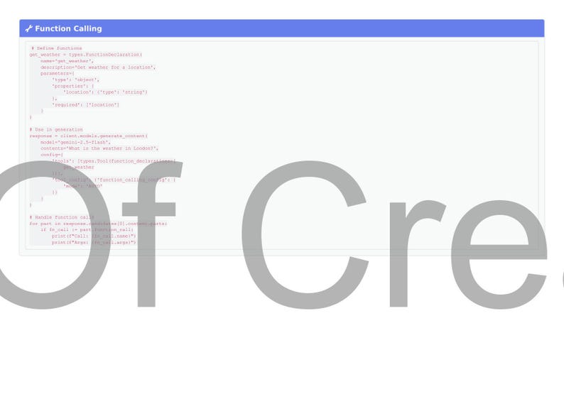 May include: A white screen displays code with the title "Function Calling" in a blue header. The code is in a light font and includes comments and function definitions. The background is white.