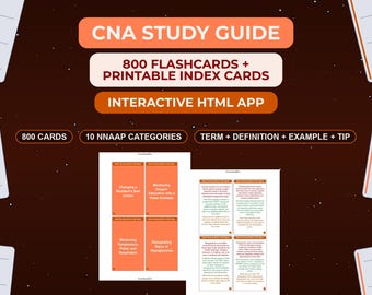 CNA Study Guide 800 Flashcards Printable Index Cards Interactive HTML Nurse Aide Exam Prep Digital Download