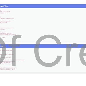 May include: A screenshot of code snippets with blue headers labelled "File API (Large Files)" and "Error Handling." The code is displayed on a white background. Large, grey text partially obscures the image.