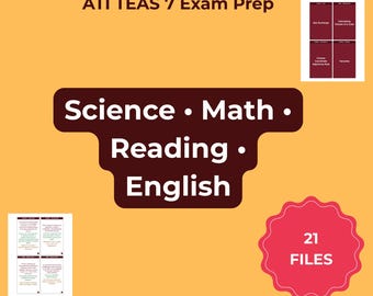 TEAS Cram Kit — 100 High-Yield Flashcards for ATI TEAS 7 Exam | 21 Files | Nursing School Entrance Test Prep