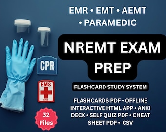 NREMT Exam Prep Flashcards | 1000 Plus Cards | Emr Emt Aemt Paramedic | PDFs Anki HTML App | Quiz and Cheat Sheet PDF