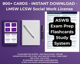 ASWB Exam Prep Flashcards | 800+ Cards | Lmsw - Lcsw | Social Work License | 32 Files | 2 ZIP Files