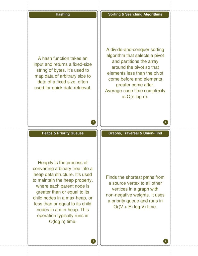 Data Structures Algorithms Flashcards 200 Illustrated Cards DSA Coding Interview Prep Printable Index Card Size Digital Download image 3