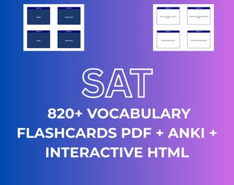 SAT Vocabulary Flashcards | 820+ Printable Study Cards + ANKI Deck | Color & White PDF | 4 6 8 12 Per Page