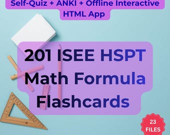 ISEE HSPT Math Formula Flashcards 201 Cards Printable Index Card Size Digital Download Study Set Private School Exam Prep Cheat Sheet