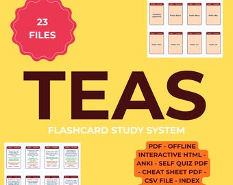TEAS Flashcard Study System | 820 Cards | 11 Categories | Anki Decks Normal Cloze | 8 PDF Layouts Color Print | ATI Teas 7 Exam Prep