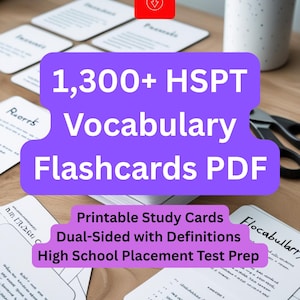 1300+ HSPT Vokabel Karteikarten PDF | Druckbare Lernkarten | Beidseitig mit Definitionen | Abitur Einstufung Test Prep