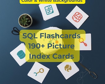 SQL Flashcards 190+ Picture Index Cards | Visual Database Study Set | Printable PDF 3x5 4x6 5x8 | SQL Terms & Concepts