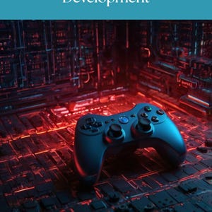 Könnte beinhalten: Ein blauer Gamecontroller mit schwarzen Knöpfen liegt auf einer futuristischen, rot beleuchteten Oberfläche. Das Bild zeigt den Text "Introduction to C++ for Game Development" und "eBook - PDF Download", was auf ein digitales Produkt hindeutet.