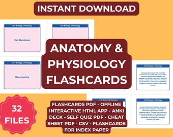 Anatomy and Physiology Flashcards | 32 Files | 800 Study Cards, Interactive HTML App - Anki Deck & Digital Download