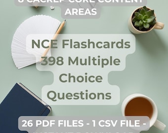 NCE Flashcards 398 Multiple Choice Questions | Counselor Exam Prep Printable Cards | Cpce LPC LMHC Digital Download