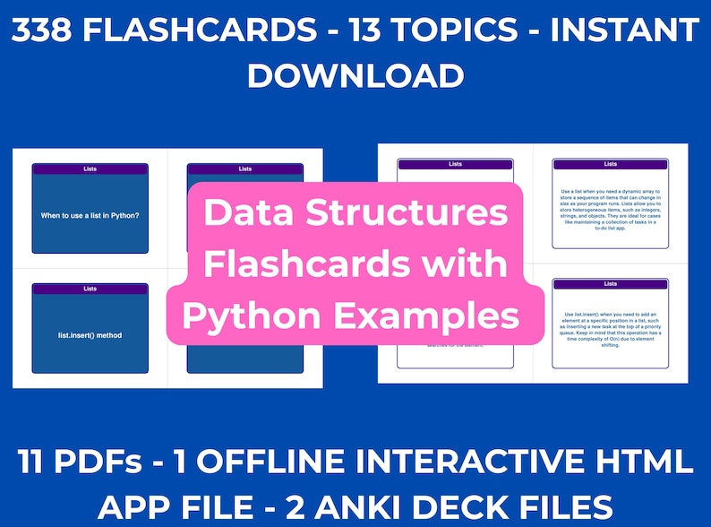 Data Structures Flashcards with Python Examples — 338 Cards | PDF, Anki Deck & HTML Study App | Coding Interview Prep image 1