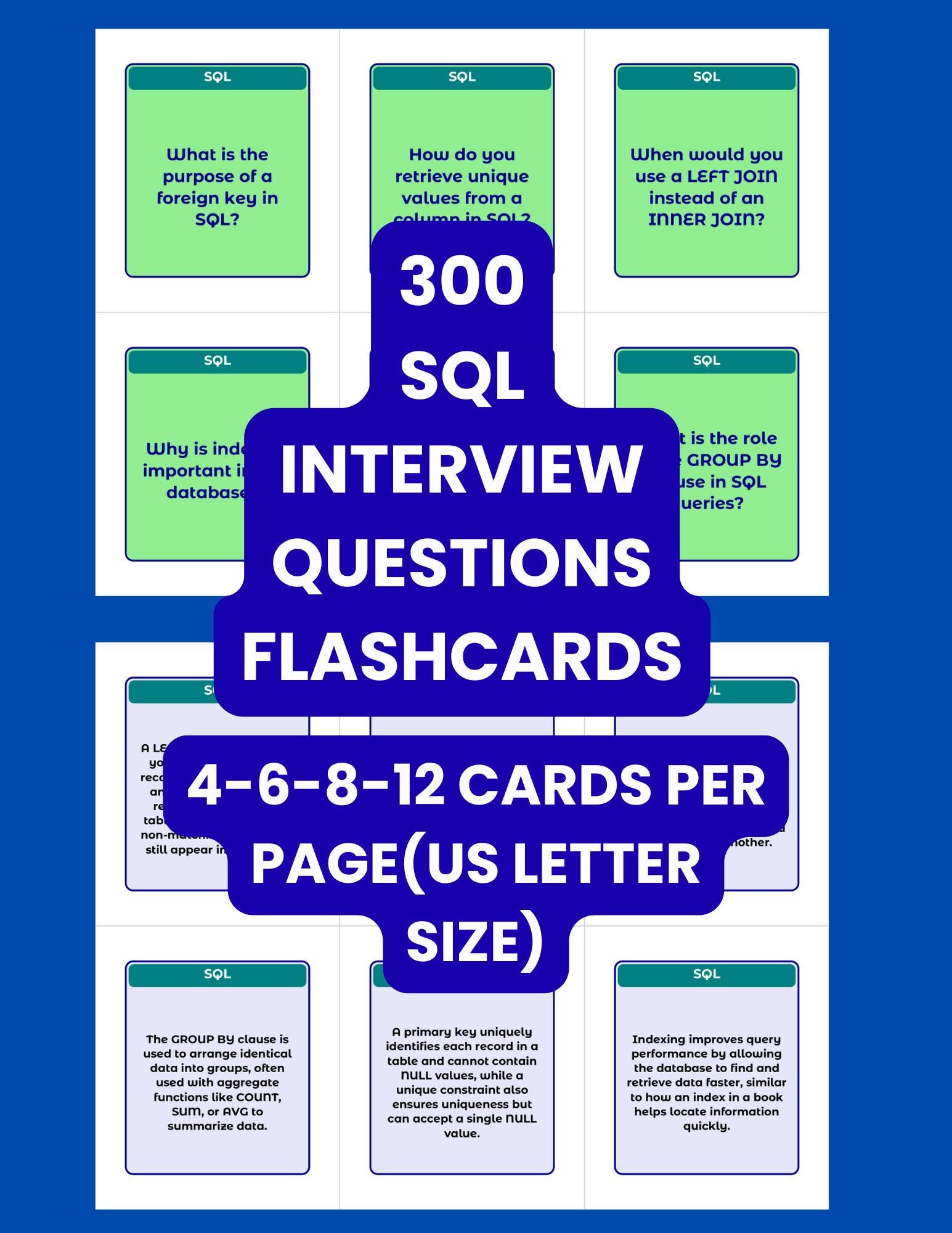 SQL Interview Q&A Flashcards: 300 Printable Cards (PDF Pack) - Etsy