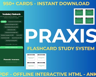 PRAXIS Exam Prep 2024-25 | 950+ Flashcards | Teacher Certification | Anki + PDF + HTML | Reading Math Science Social Studies