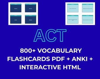 ACT Vocabulary Flashcards | 800+ Printable Study Cards + ANKI Deck | Color & White PDF | 4 6 8 12 Per Page