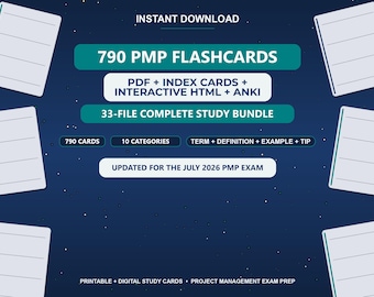 PMP Exam Flashcards 790 Cards Printable Study Set PDF Index Cards Anki Deck HTML App Project Management Professional Exam Prep