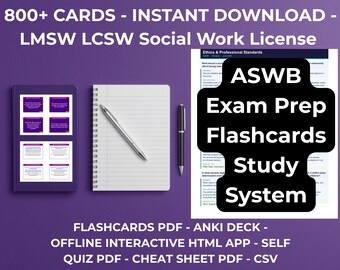 ASWB Exam Prep Flashcards | 800+ Cards | Lmsw - Lcsw Social Work License | PDFs Anki HTML App