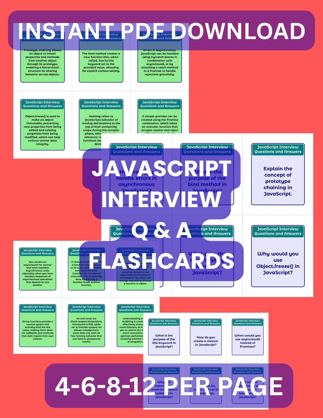 Javascript Interview Flashcards: 300 Q&A, 4 Print Sizes (PDF Download ...