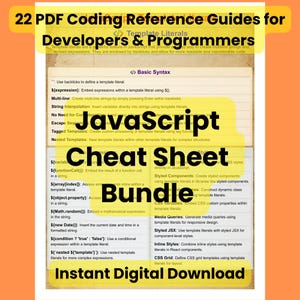 JavaScript Cheat Sheet Bundle - 22 PDF Coding Reference Guides for Developers & Programmers | Digital Download